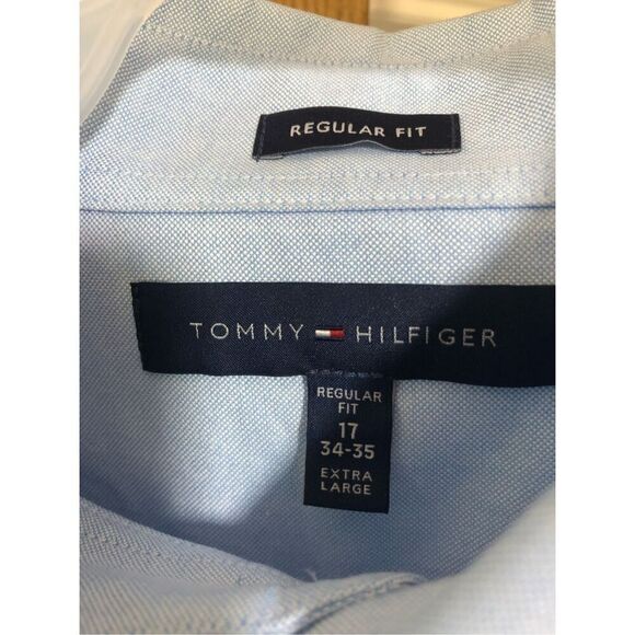 Tommy Hilfiger Men’s Light Blue Long Sleeve Collared T-Shirt Size 17 (34-35) Reg - Picture 7 of 8